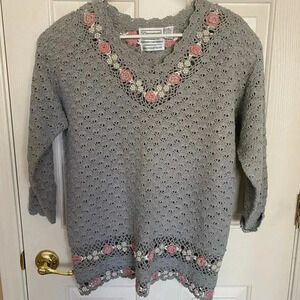 Vintage Shenanigans Hand Knitted Sweater Cottagecore Grannycore Women Medium